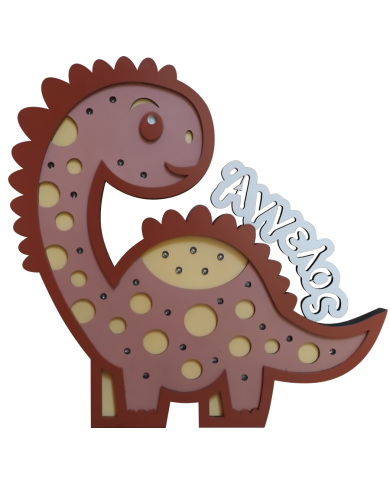 Ξύλινο Παιδικό Φωτιστικό – Δεινόσαυρος με Όνομα 🦕✨