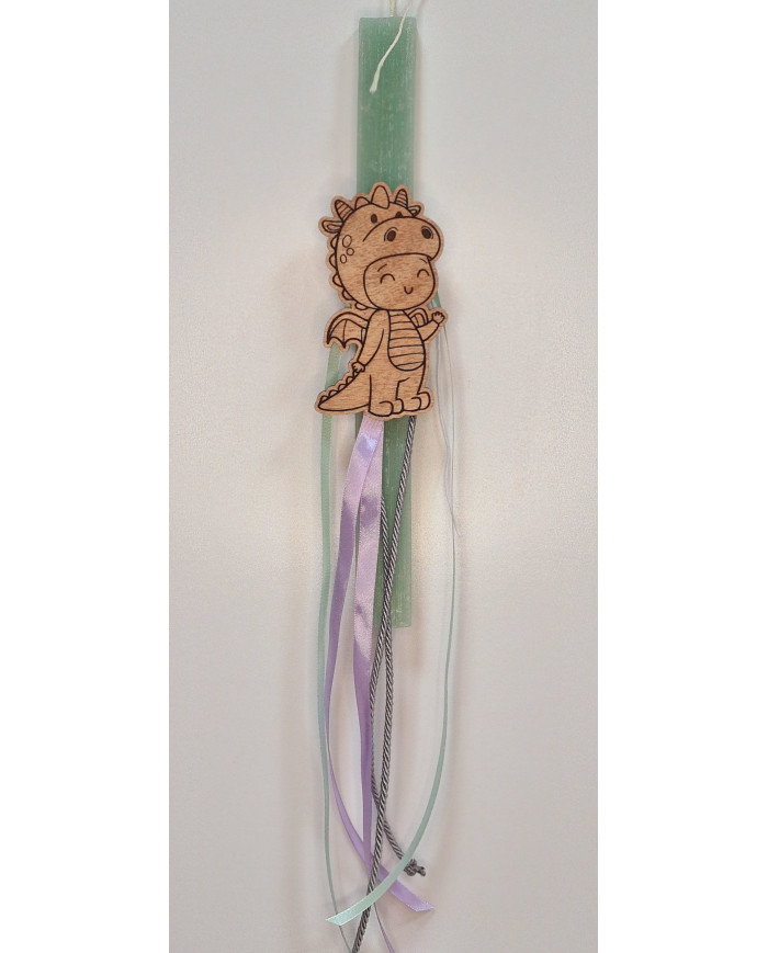 Πασχαλινή λαμπάδα με Ξύλινο μαγνητάκι Δρακάκι