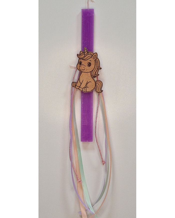 Πασχαλινή λαμπάδα με Ξύλινο μαγνητάκι Μονοκεράκι