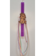 Πασχαλινή λαμπάδα με Ξύλινο μαγνητάκι Μονοκεράκι