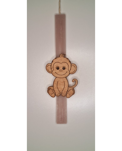Πασχαλινή λαμπάδα με Ξύλινο μαγνητάκι Μαϊμουδίτσα