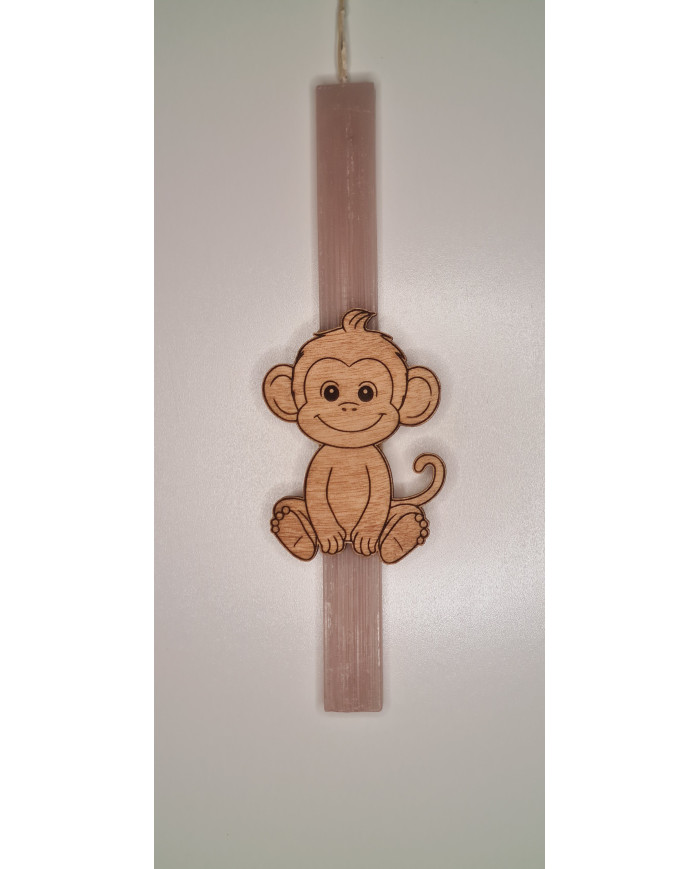 Πασχαλινή λαμπάδα με Ξύλινο μαγνητάκι Μαϊμουδίτσα