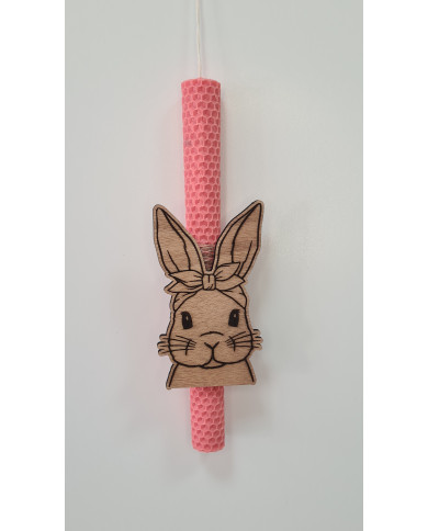 Πασχαλινή λαμπάδα με Ξύλινο μαγνητάκι Κουνέλι