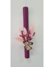 Πασχαλινή λαμπάδα με αποξηραμένα λουλούδια και ξύλινο διακοσμητικό