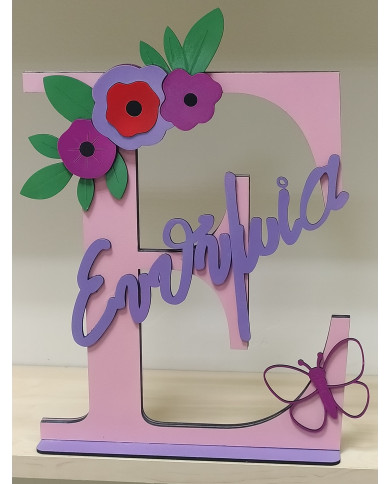 χειροποίητη ταμπέλα για παιδικό δωμάτιο με αρχικό και όνομα